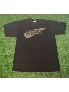 Vintage 90s Las Vegas Golden Nugget Puff Print Black T-Shirt Mens Size M